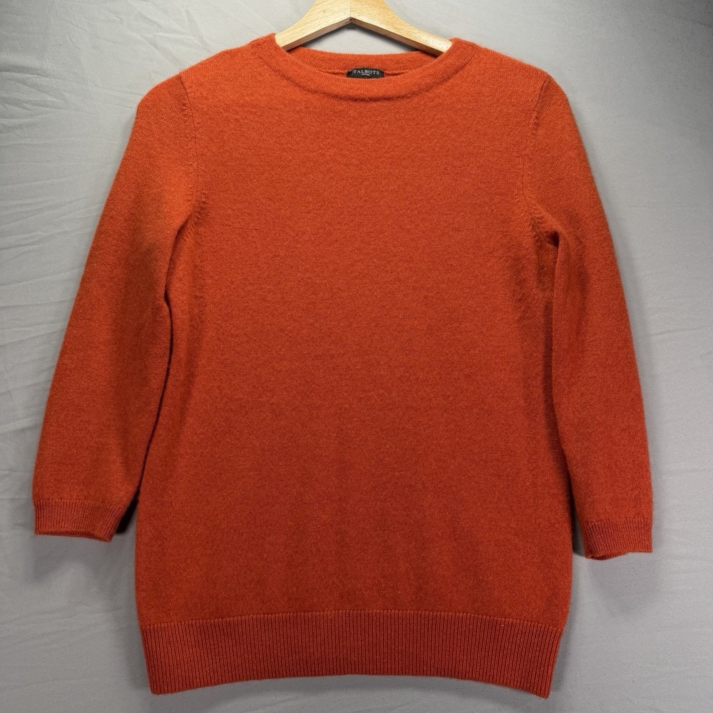Talbots Sweater Mens Small Petite PS Orange Pure Cashmere Preppy Soft
